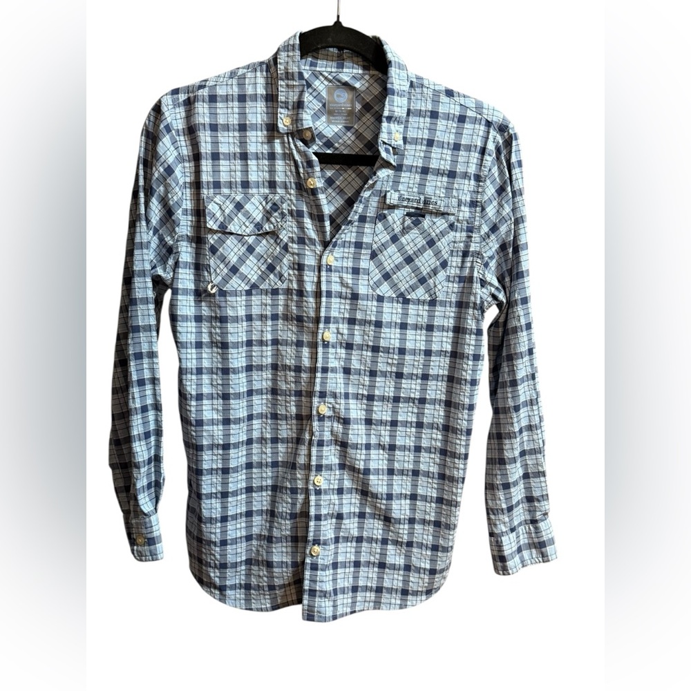 Vineyard Vines Harbor Shirt Button Down Shirt Sky Blue & White Plaid 12-14